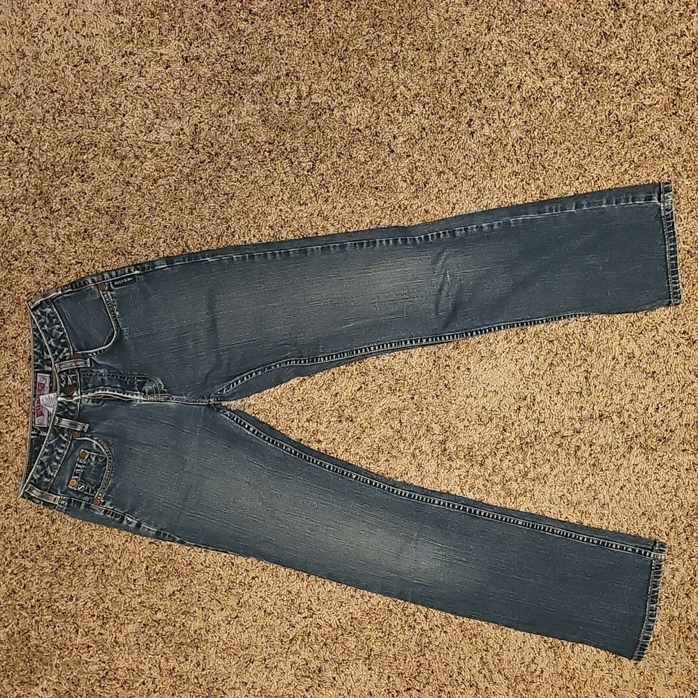 90s Silver Jeans,  boot cut dk wash denim, button fly, excellent shape,  sz26/32